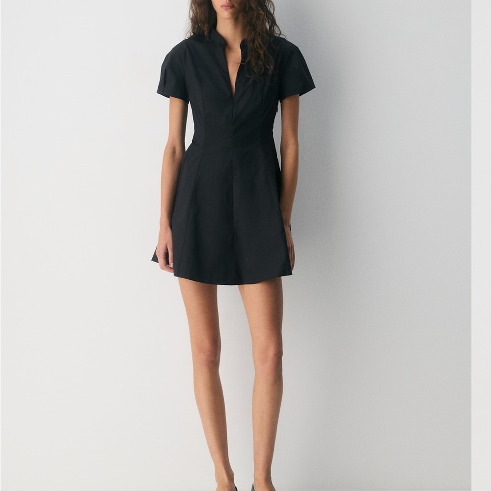 Aritzia Black Short-Sleeve Notch-Neck Mini Dress